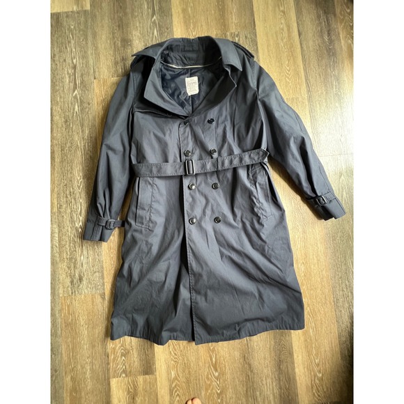 American Apparel Trench Coat Mens 44XL Navy Blue USAF All Weather Belted